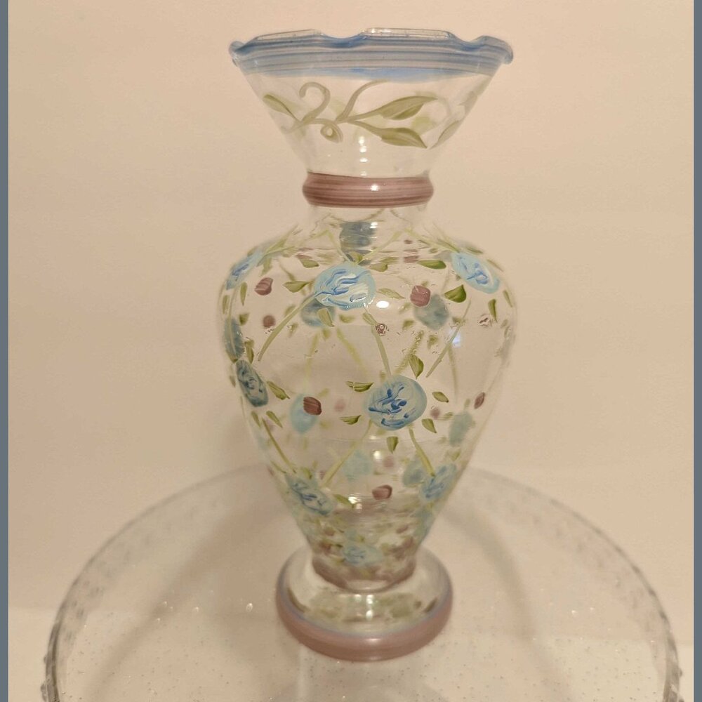 Vintage Tracey Porter Handpainted Bud Vase Rooter Blues   7"